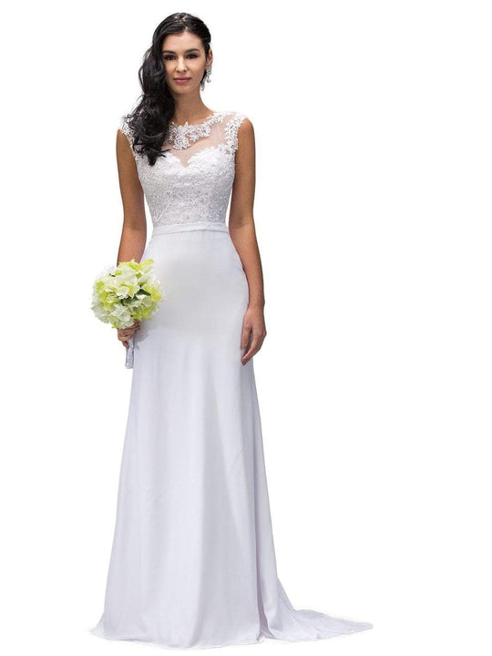 Sleeveless long floor dress with sheer embellished back In White