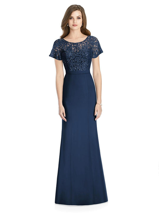 Jenny Packham - JP1010 Sequined Lace Scoop Trumpet Dress In Blue