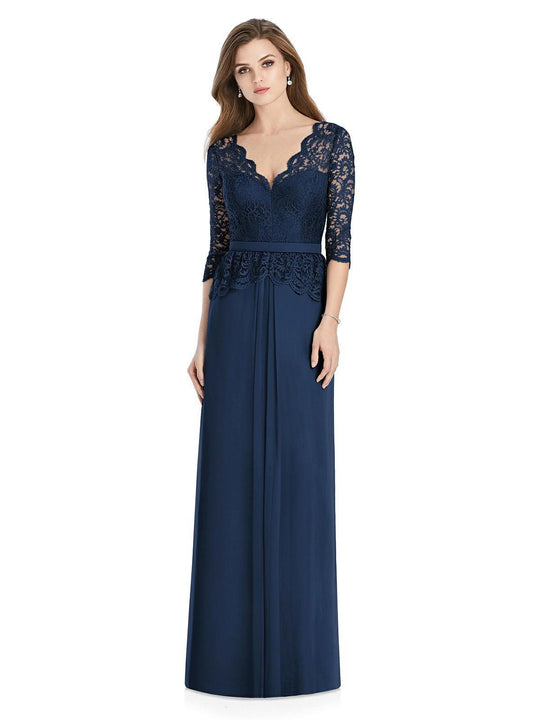 Jenny Packham - JP1011 Quarter Length Sleeve Lace A-line Dress In Blue