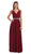 Dancing Queen - 9182 Illusion Cap Sleeve Pleated V-Neck Chiffon Evening Dress In Red