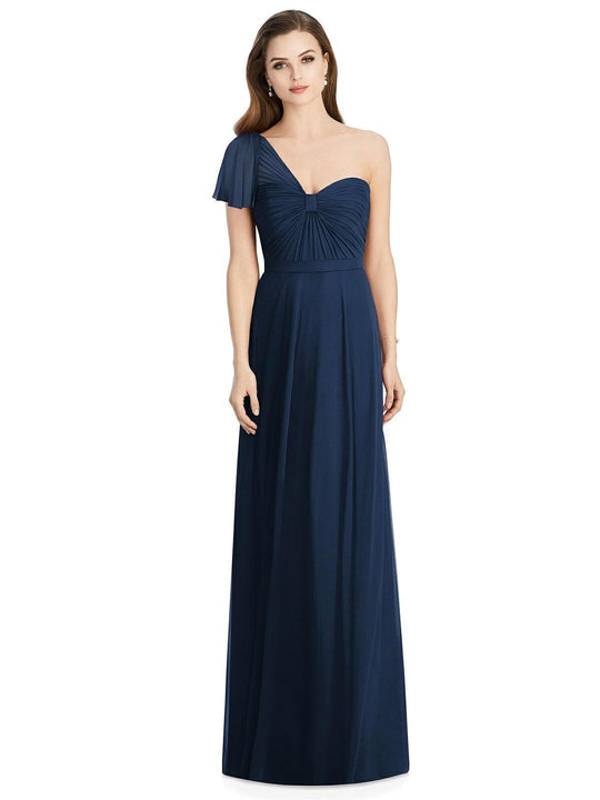 Jenny Packham - JP1014 Flutter Sleeve Asymmetrical Neck Chiffon Gown In Blue