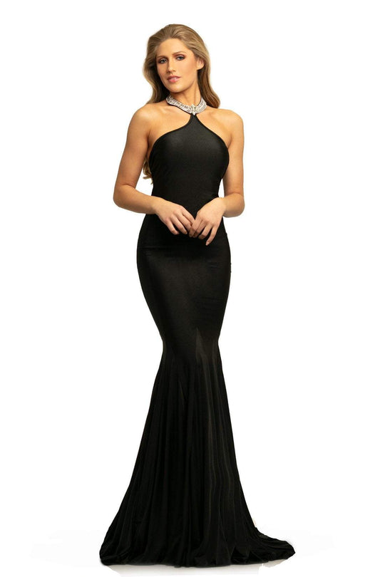 Johnathan Kayne - 9212 Fitted High Halter Mermaid Evening Gown In Black