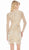 Ashley Lauren - 4128 Beaded Long Sleeve Plunging V-neck Fitted Dress In Silver and Neutral