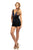 Johnathan Kayne - 9225 Bejeweled Plunging Bodice Overskirt Romper In Blue and Black