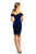 Johnathan Kayne - 9226 Knee Length Plunging Off Shoulder Velvet Dress In Blue