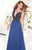 Tarik Ediz - MTE92326 Asymmetrical Leaf Detailed Tulle Gown In Blue