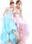 Tarik Ediz - MTE92331 Bead Embellished Illusion Evening Gown In Blue and Pink
