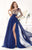 Tarik Ediz - MTE92389 Sequined Single Sleeve A-line Dress In Blue