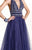 Tarik Ediz - mte92393 Crystal-Ornate Plunging Halter Gown In Blue