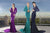 Tarik Ediz - Beaded Long Sleeve Strappy Illusion Gown  92409 in Purple and Green