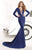 Tarik Ediz - Beaded Long Sleeve Strappy Illusion Gown  92409 in Blue