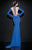 Tarik Ediz - Embellished Choker Illusion Long Gown 92423 in Blue