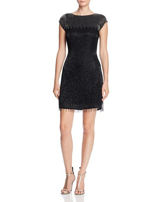 Aidan Mattox - Beaded Chiffon Short Dress MD1E200711 in Black