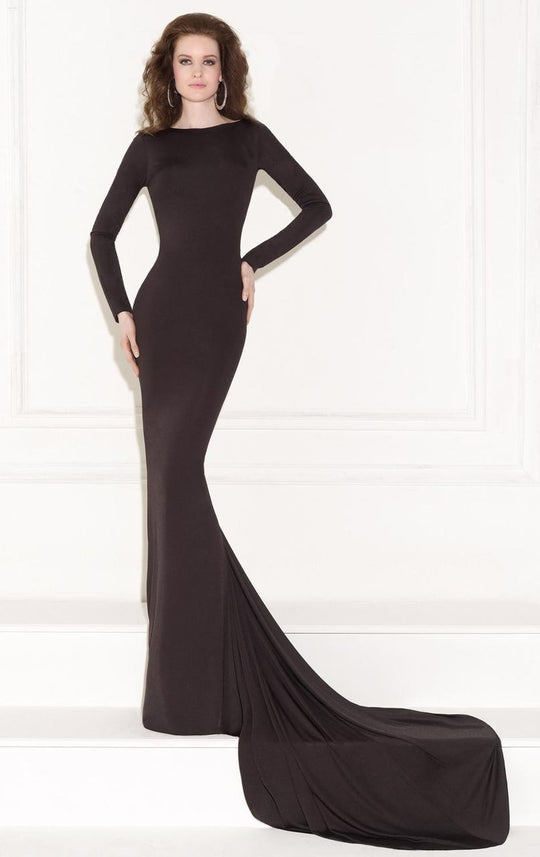 Tarik Ediz - Bateau Neckline Jersey Evening Gown 92467 in Black