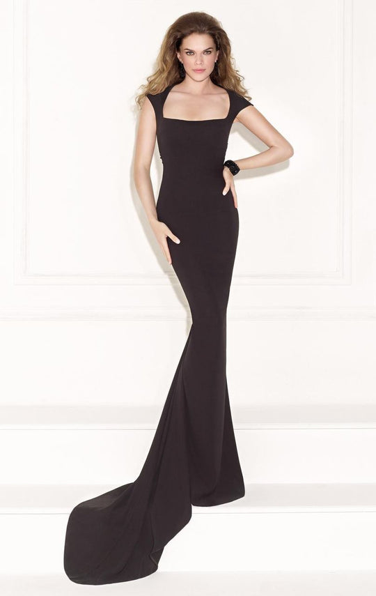 Tarik Ediz - Straight Neckline Evening Gown 92490 in Black