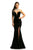 Johnathan Kayne - 9249 Velvet Feathered Sleeves Trumpet Gown In Black