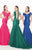 Tarik Ediz - Shirred Trumpet Gown 92511 in Green and Pink