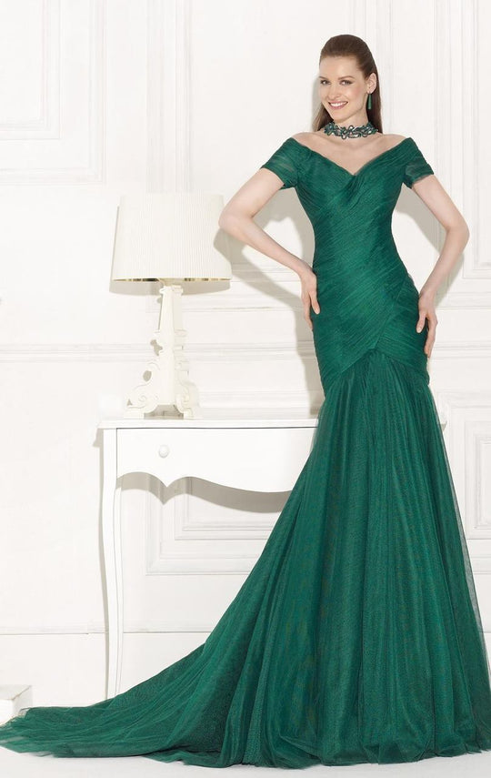 Tarik Ediz - Shirred Trumpet Gown 92511 in Green