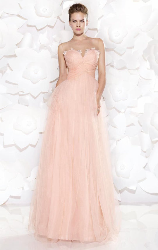 Tarik Ediz - Ruched Illusion Jewel Neck Gown  92517 in Orange