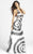 Blush - Plunging Printed Long Dress 9252 in Black and White
