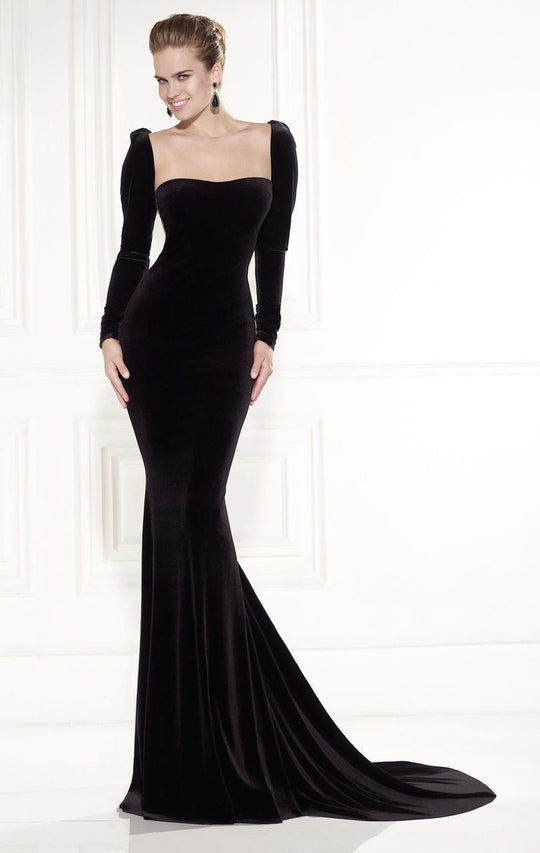 Tarik Ediz - Embellished Long Sleeves Gown 92521 in Black