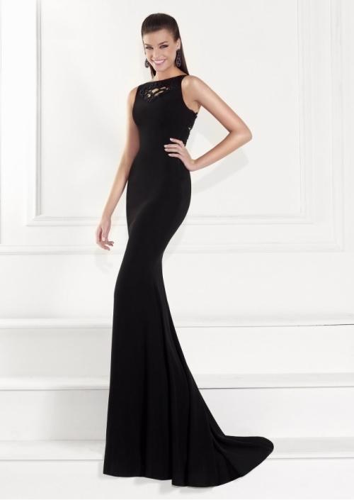Tarik Ediz - Embellished Bateau Neck Gown 92553 in Black