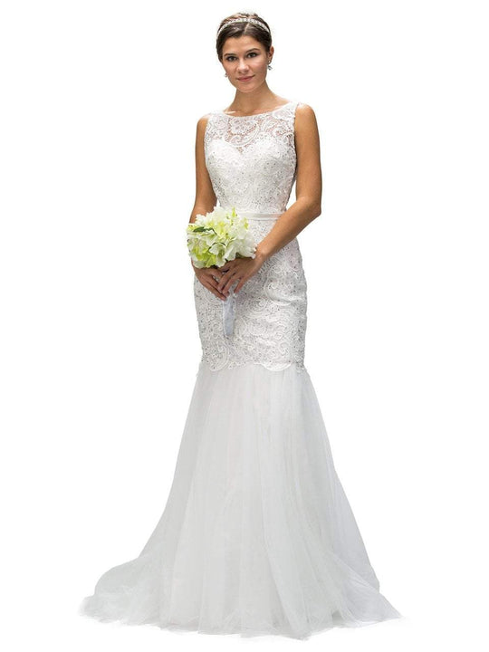 Delicate Illusion Lace and Tulle Mermaid Prom Dress In White