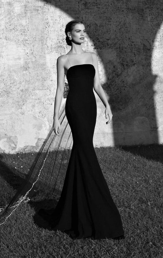 Tarik Ediz - Bejeweled Bow Gown  92560 in Black