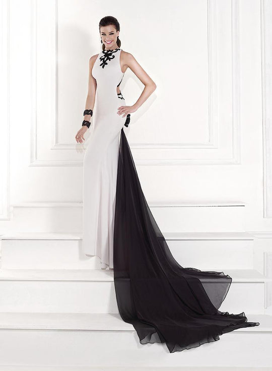 Tarik Ediz - Halter Neck Embellished Gown 92566 in Black and White