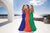 Tarik Ediz - Lace Off-Shoulder Gown 92568 in Blue and Green