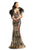 Johnathan Kayne - J2-9256 Embellished Feathered Sleeves Trumpet Gown In Gold and Silver