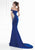Tarik Ediz - Floral Embellished Off-the-Shoulder Gown 92572 in Blue