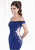 Tarik Ediz - Floral Embellished Off-the-Shoulder Gown 92572 in Blue