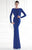 Tarik Ediz - Cowl Open Back Evening Gown 92587 in Blue