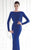 Tarik Ediz - Cowl Open Back Evening Gown 92587 in Blue