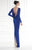 Tarik Ediz - Cowl Open Back Evening Gown 92587 in Blue