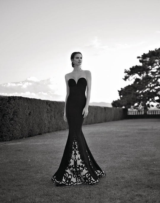 Tarik Ediz - Sheer Boat Neck Evening Gown 92612 in Black