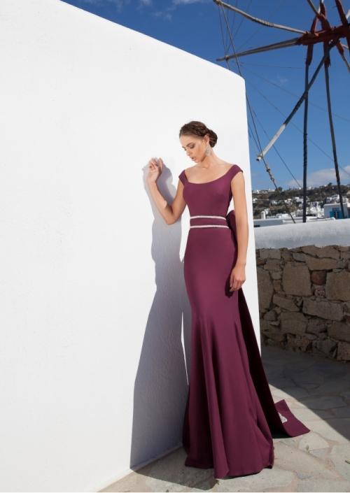 Tarik Ediz - Beaded Scoop Neck Dress 92615 in Purple