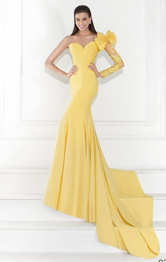 Tarik Ediz - Single Long Sleeve Evening Gown 92619 in Yellow
