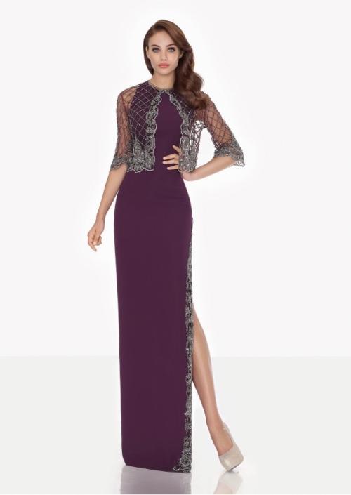 Tarik Ediz - Lace Jewel Neck Dress with Jacket 92663 in Purple