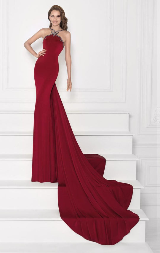 Tarik Ediz - Beaded Panel Gown 92669 in Red