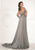 Tarik Ediz - Beaded Illusion Bateau Neck Gown 92682 in Gray