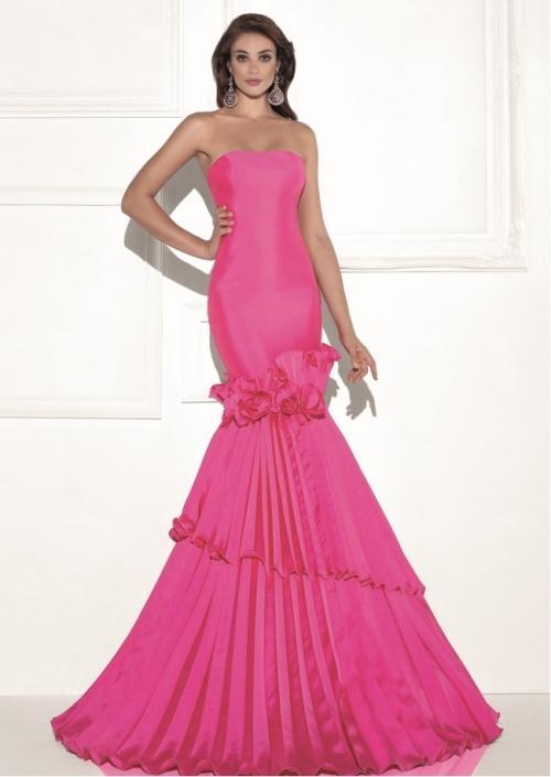 Tarik Ediz - Ruffled Straight Across Neck Gown 92685 in Pink