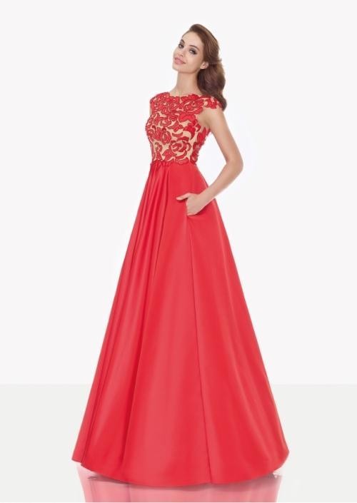 Tarik Ediz - Floral Cap Sleeves Ballgown 92696 in Red