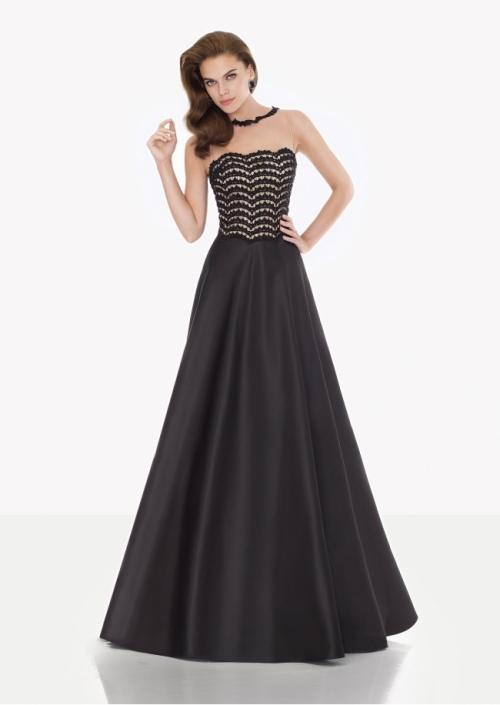 Tarik Ediz - Illusion Bateau Neck Gown 92703 in Black