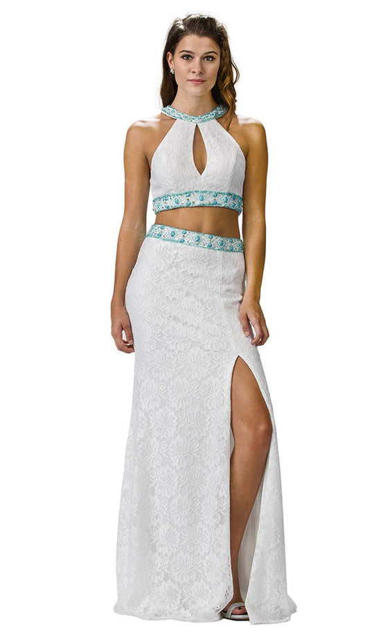 Dancing Queen - 9272 Embroidered Two Piece Formal Dress In White