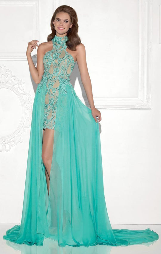 Tarik Ediz - High Low Lace Dress 92731 in Green