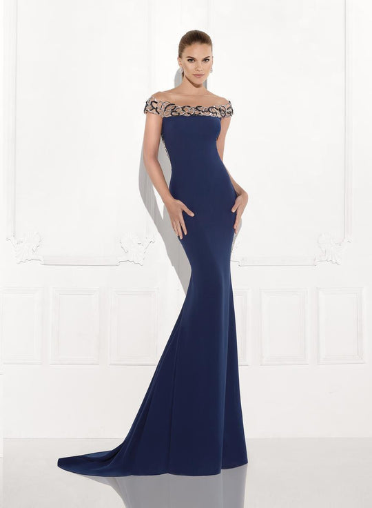 Tarik Ediz - 92753 Intertwined Chain Illusion Evening Gown In Blue