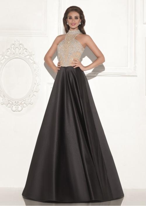 Tarik Ediz - High Neck Long Gown 92782 in Black