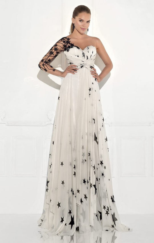 Tarik Ediz - Printed Silk Chiffon Gown 92795 in Black and White